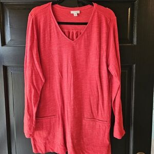 J. Jill Bright Red Long Sleeve V-Neck Top